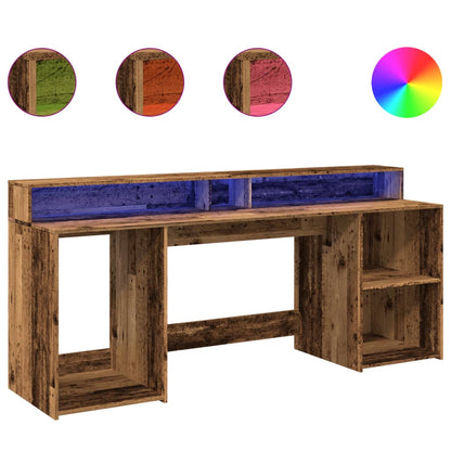 Vintage LED Desk, Old Wood Finish, 200x55x91cm Engineered Wood