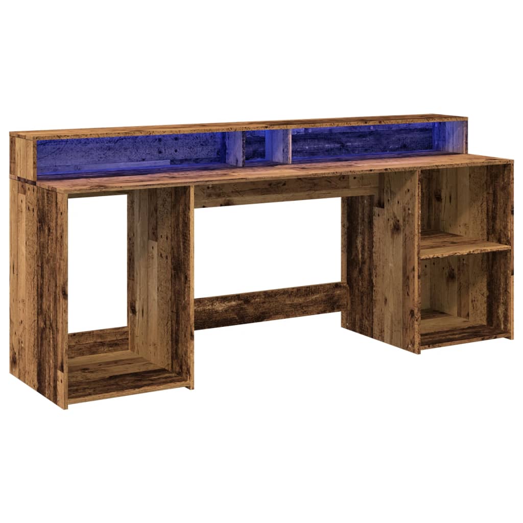 Vintage LED Desk, Old Wood Finish, 200x55x91cm Engineered Wood