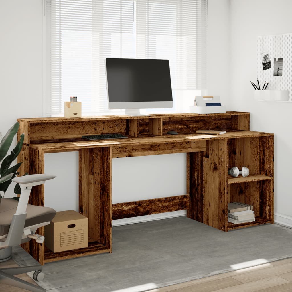Vintage LED Desk, Old Wood Finish, 200x55x91cm Engineered Wood