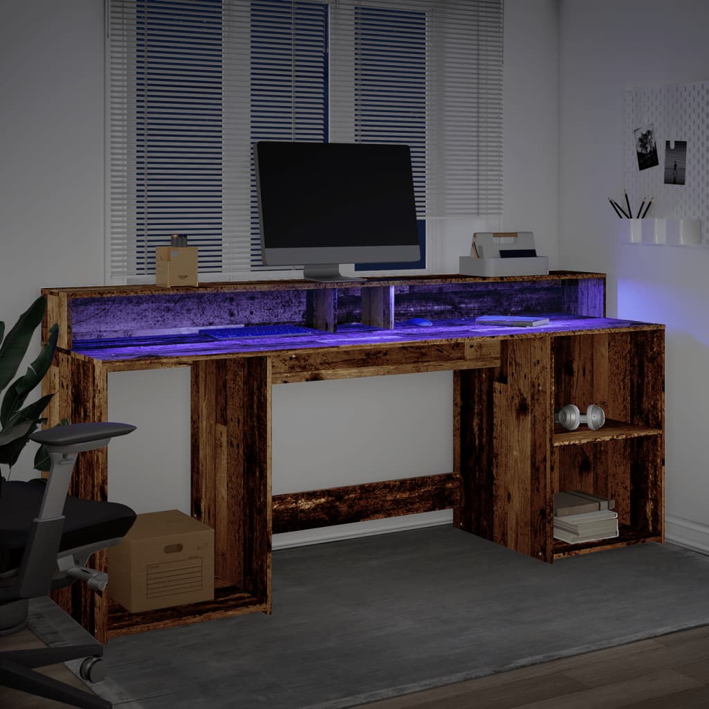 Vintage LED Desk, Old Wood Finish, 200x55x91cm Engineered Wood