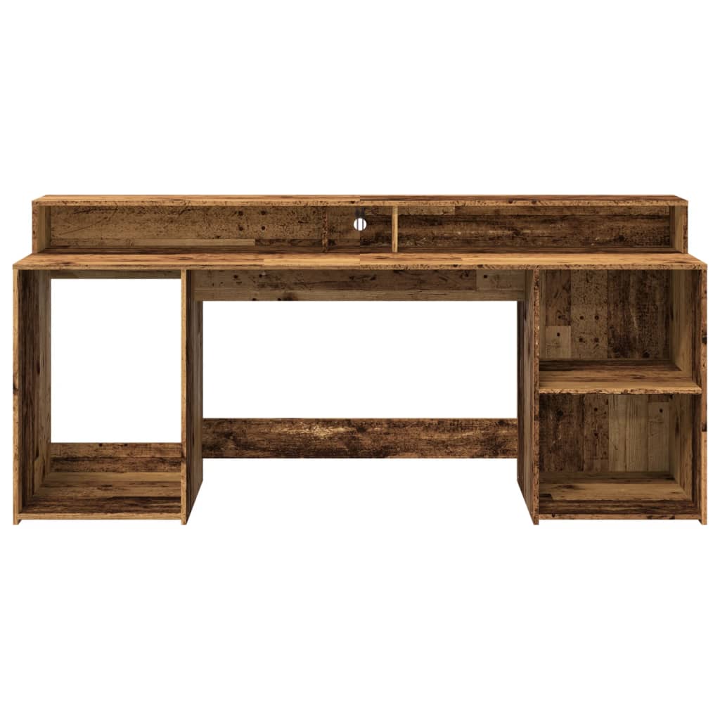 Vintage LED Desk, Old Wood Finish, 200x55x91cm Engineered Wood