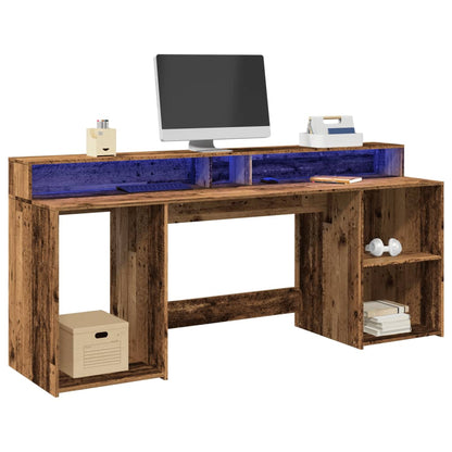 Vintage LED Desk, Old Wood Finish, 200x55x91cm Engineered Wood