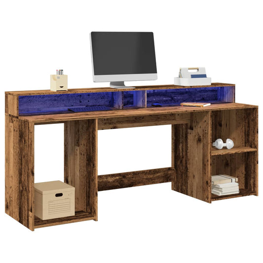 Vintage LED Desk, Old Wood Finish, 200x55x91cm Engineered Wood