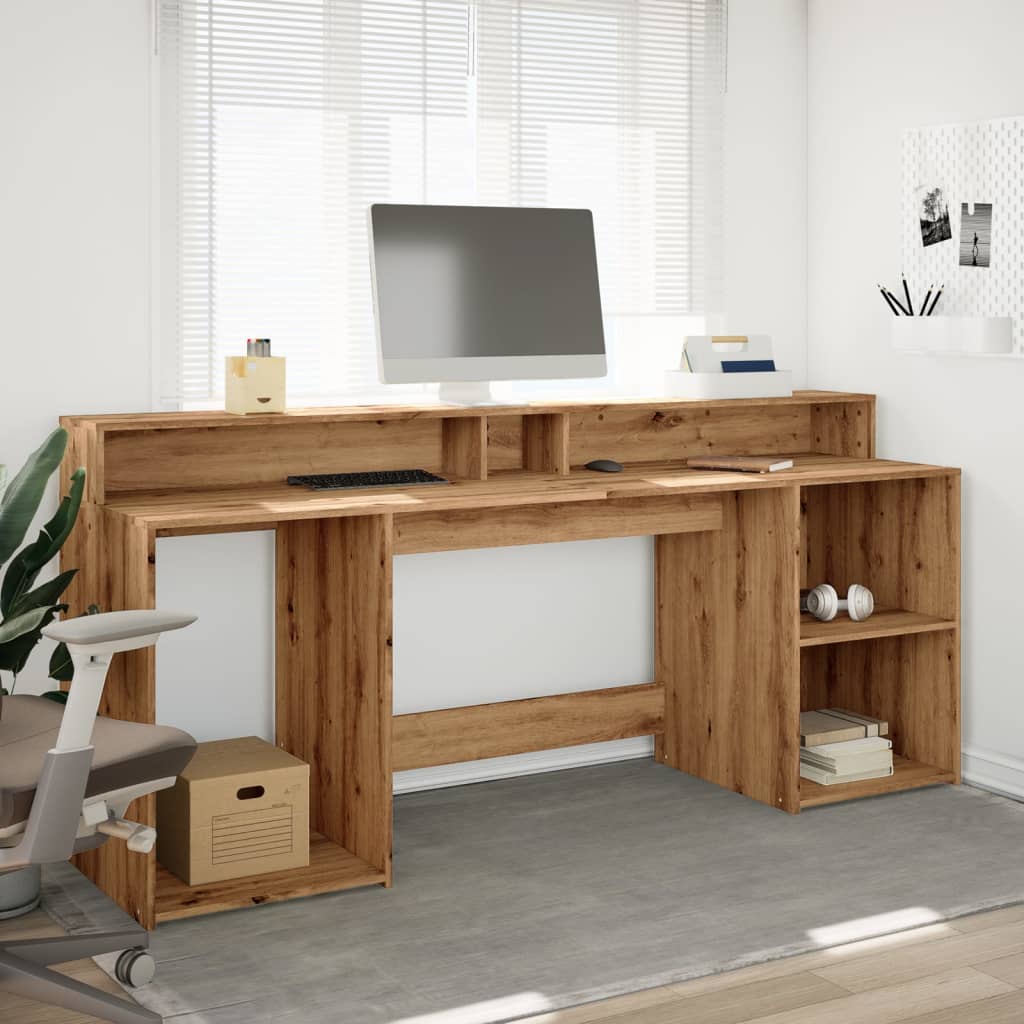 Artisian Oak LED Desk 200x55x91 cm - Engineered Wood