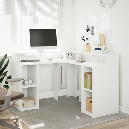 White Engineered Wood Desk with LED Lights, 130x130x91 cm