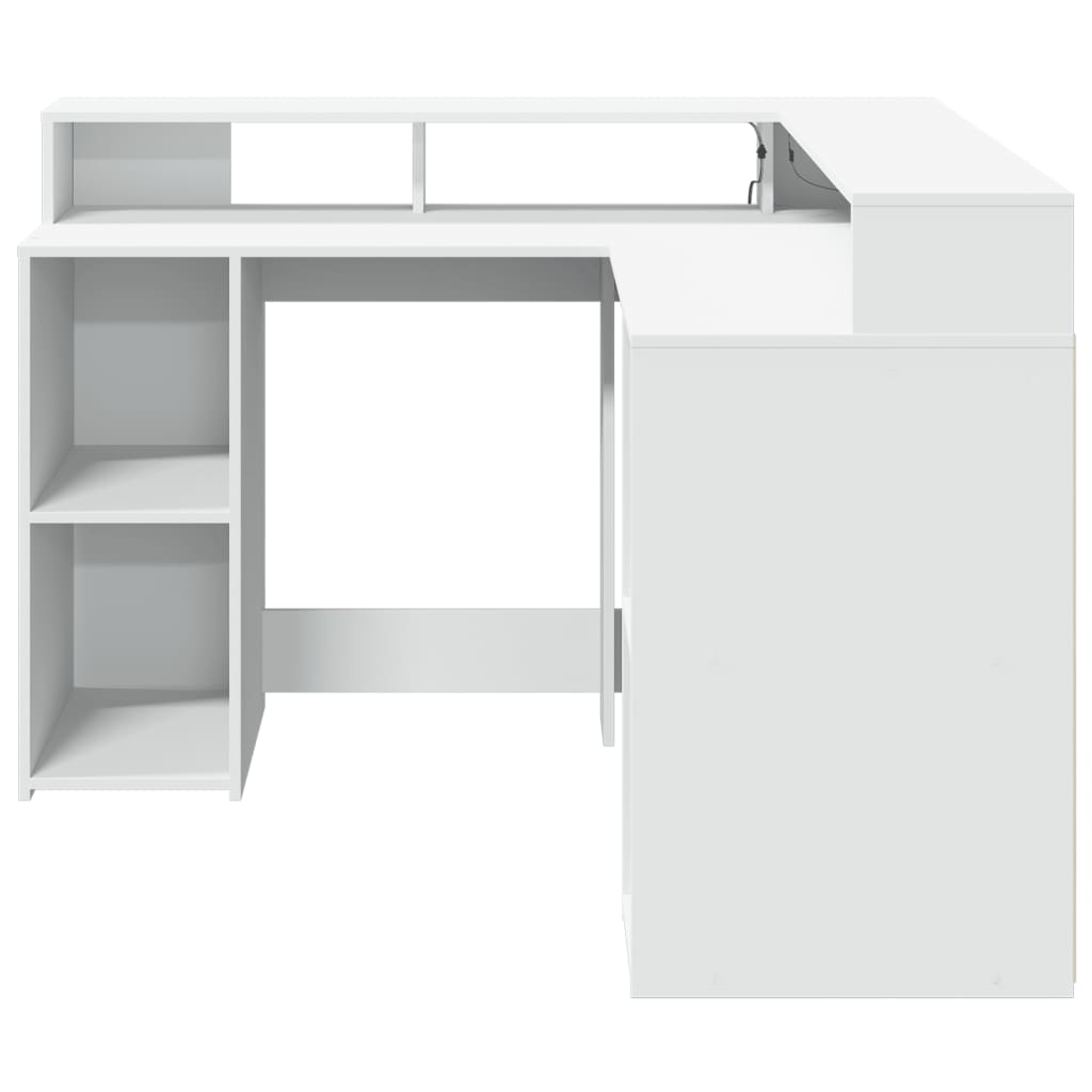 White Engineered Wood Desk with LED Lights, 130x130x91 cm