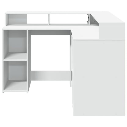 White Engineered Wood Desk with LED Lights, 130x130x91 cm