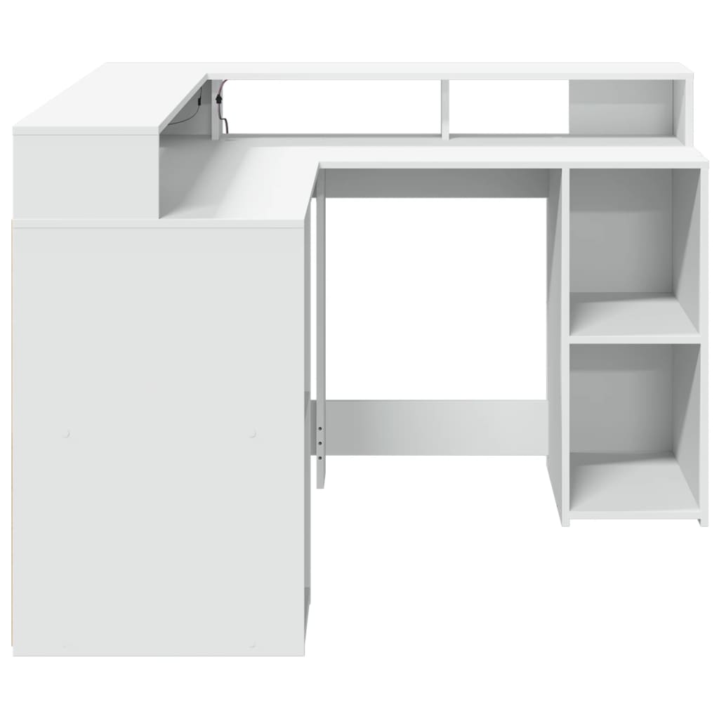 White Engineered Wood Desk with LED Lights, 130x130x91 cm