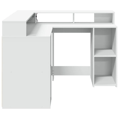 White Engineered Wood Desk with LED Lights, 130x130x91 cm