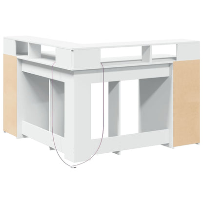 White Engineered Wood Desk with LED Lights, 130x130x91 cm