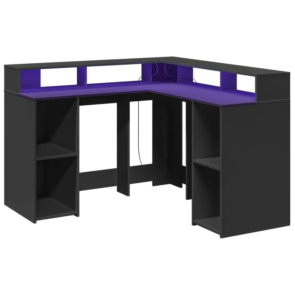 Black Engineered Wood Desk with LED Lights 130x130x91 cm