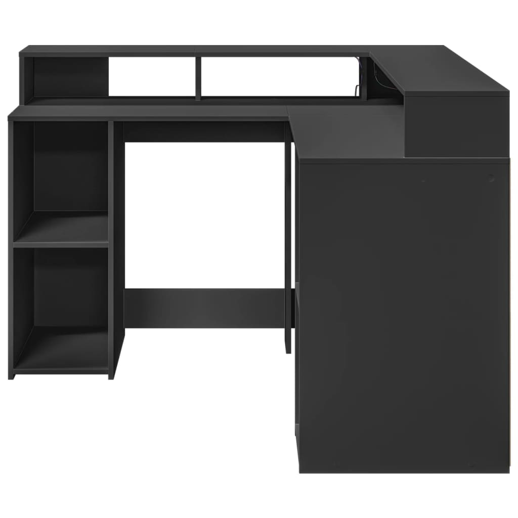 Black Engineered Wood Desk with LED Lights 130x130x91 cm