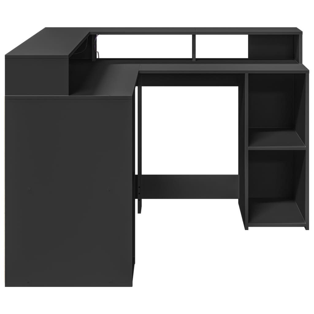 Black Engineered Wood Desk with LED Lights 130x130x91 cm