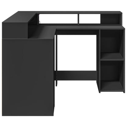 Black Engineered Wood Desk with LED Lights 130x130x91 cm