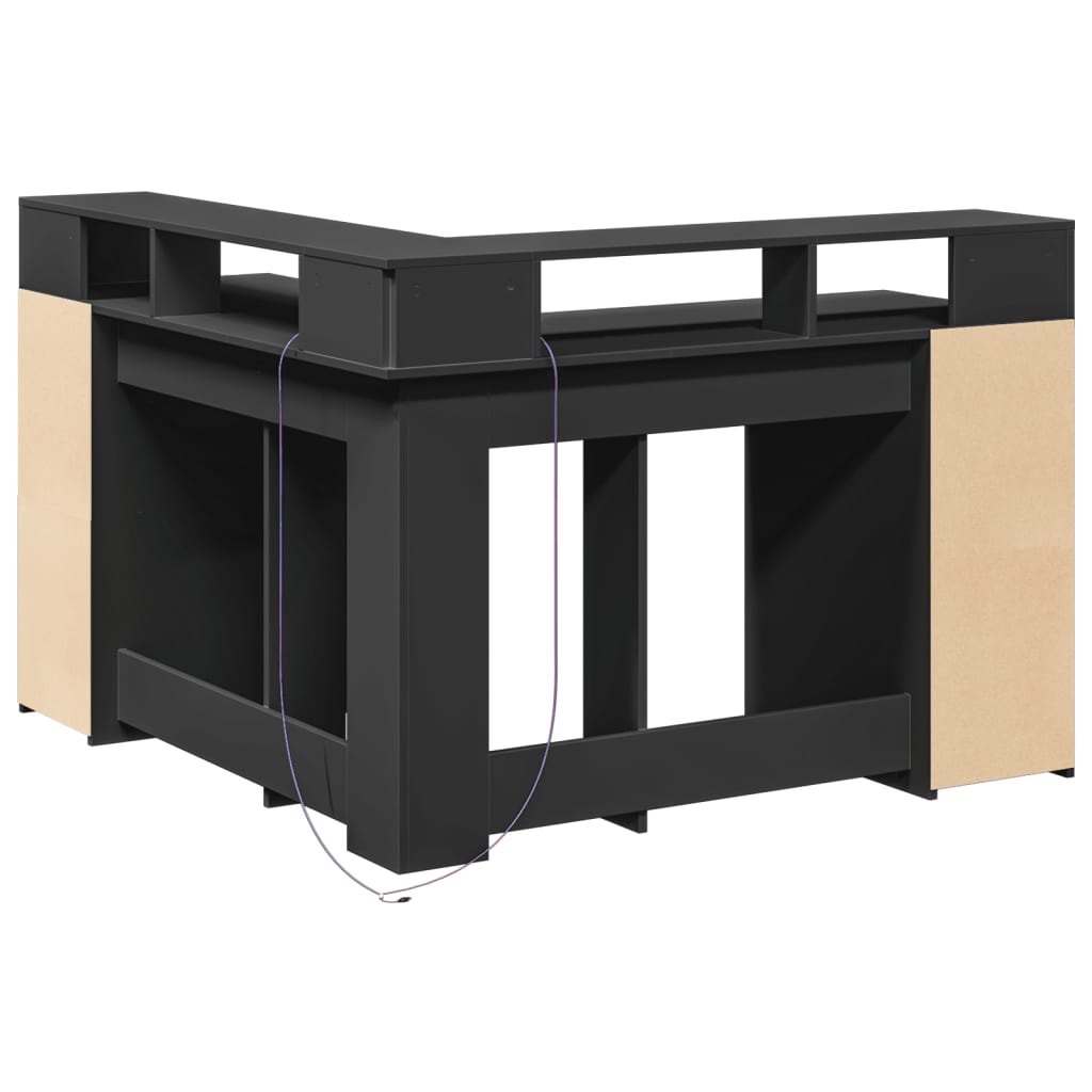 Black Engineered Wood Desk with LED Lights 130x130x91 cm