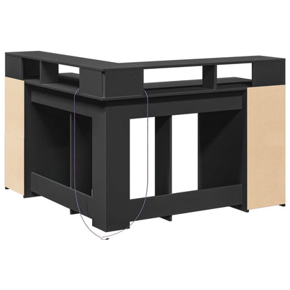 Black Engineered Wood Desk with LED Lights 130x130x91 cm