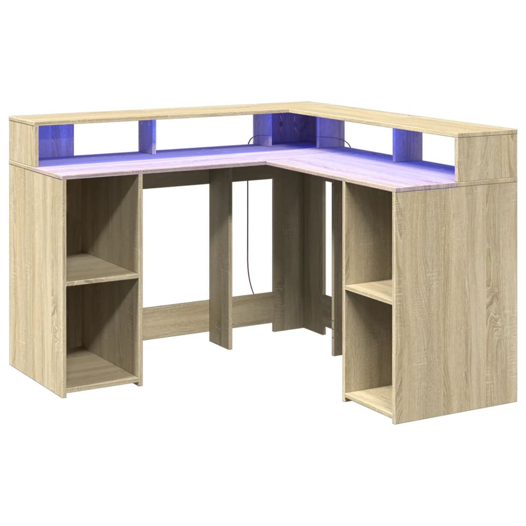 Sonoma Oak Desk with LED Lights - 130x130x91 cm Engineered Wood