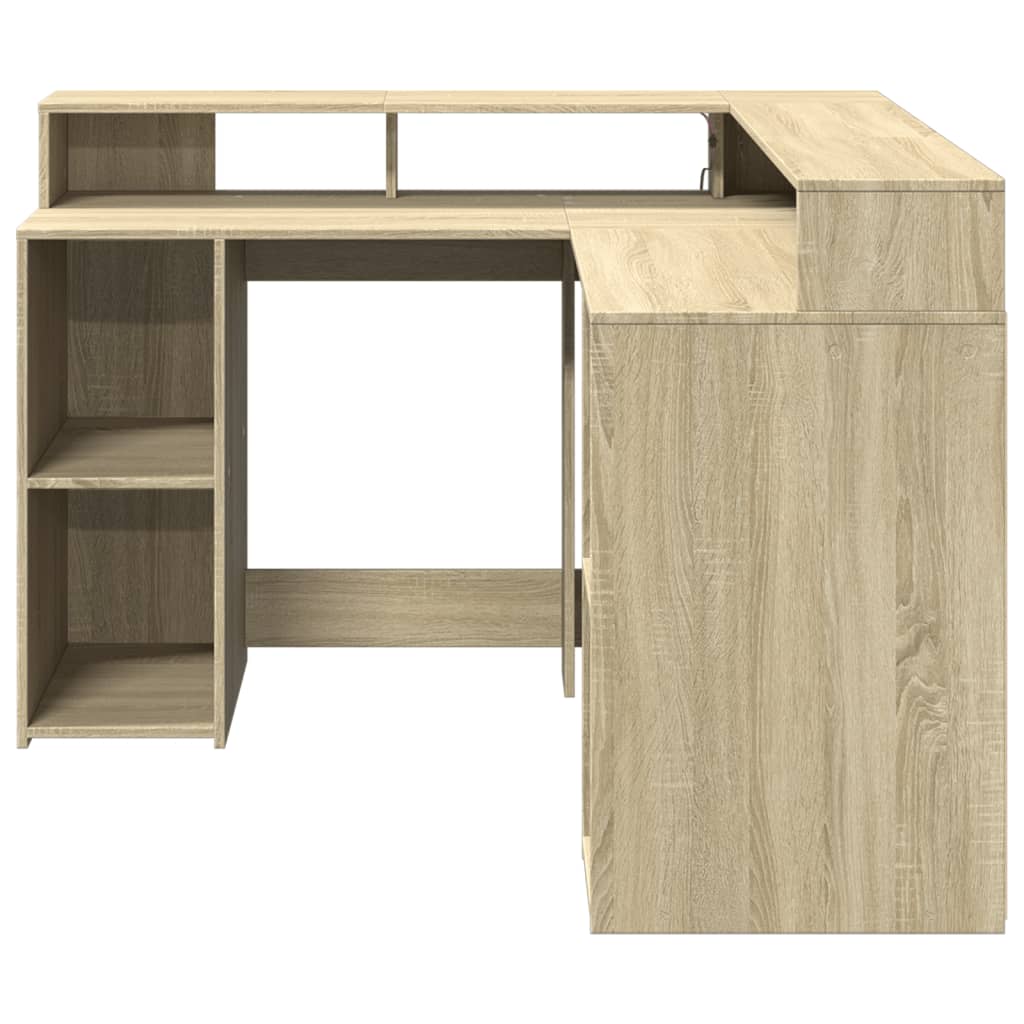 Sonoma Oak Desk with LED Lights - 130x130x91 cm Engineered Wood
