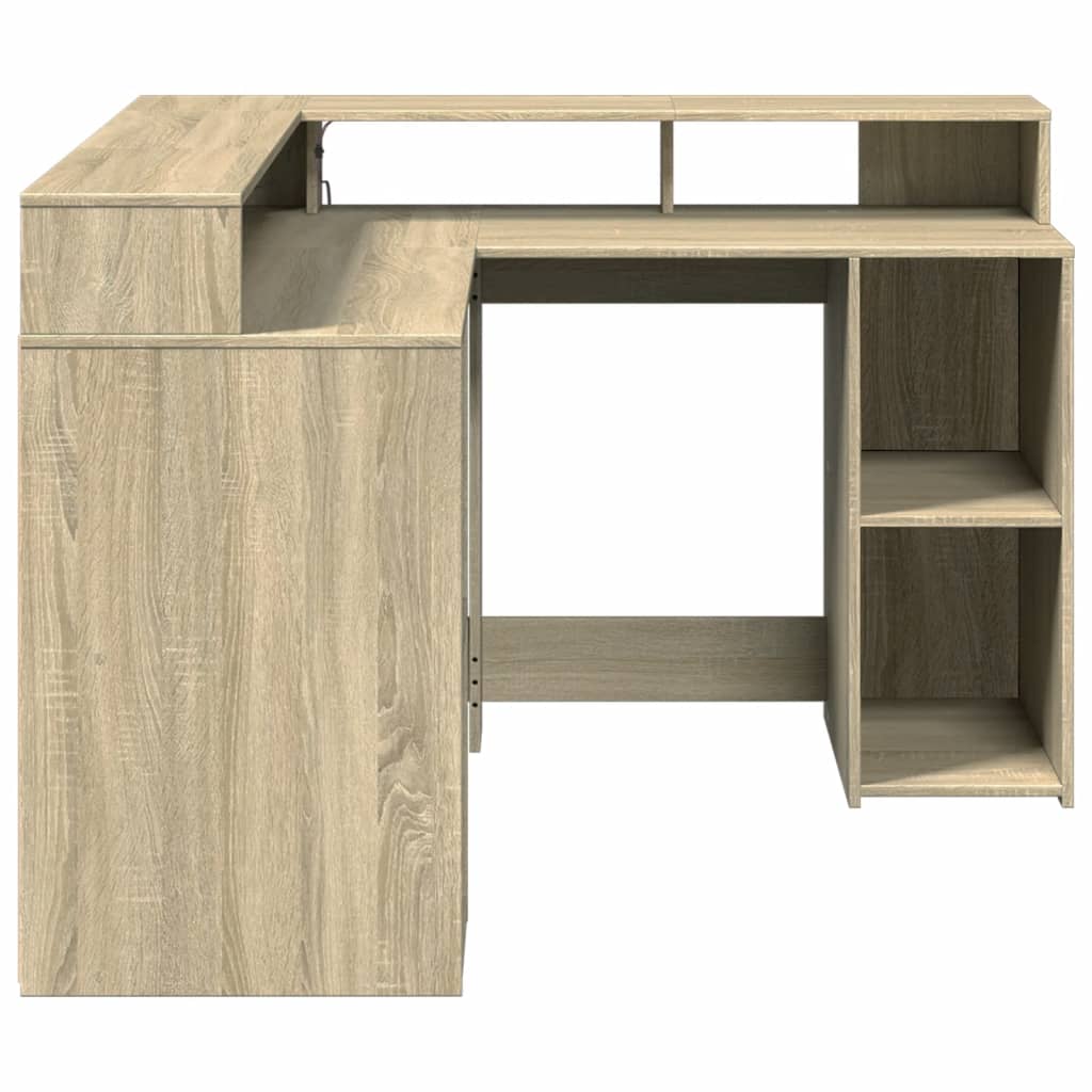 Sonoma Oak Desk with LED Lights - 130x130x91 cm Engineered Wood
