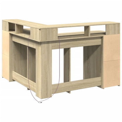 Sonoma Oak Desk with LED Lights - 130x130x91 cm Engineered Wood