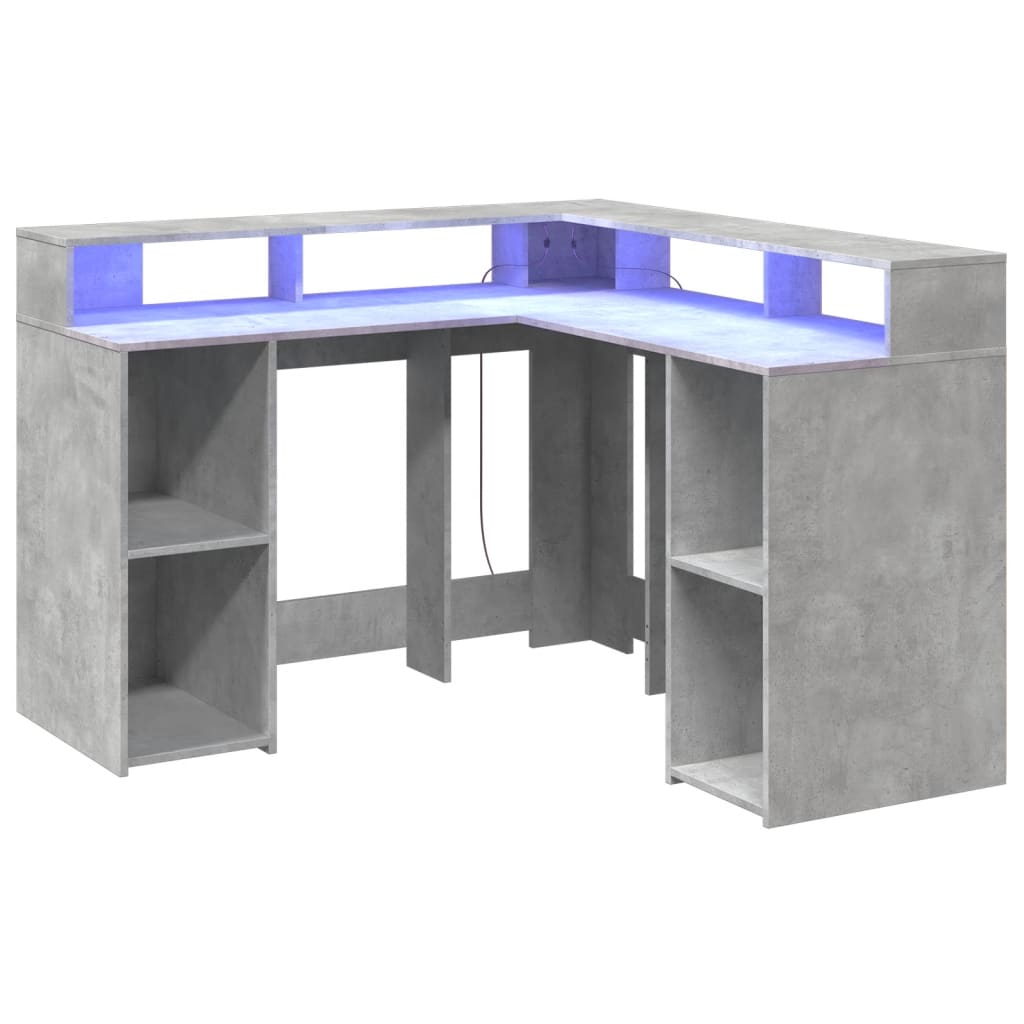 Concrete Grey Desk w/ LED Lights, Engineered Wood, 130x130x91 cm