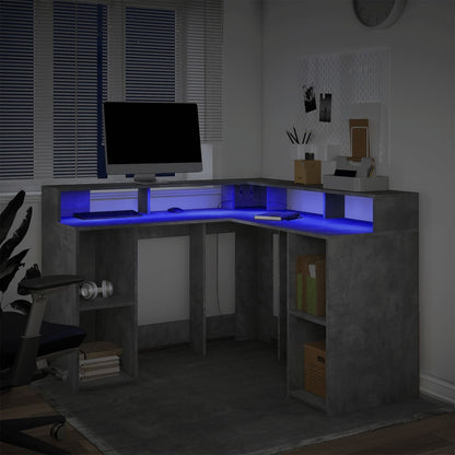 Concrete Grey Desk w/ LED Lights, Engineered Wood, 130x130x91 cm