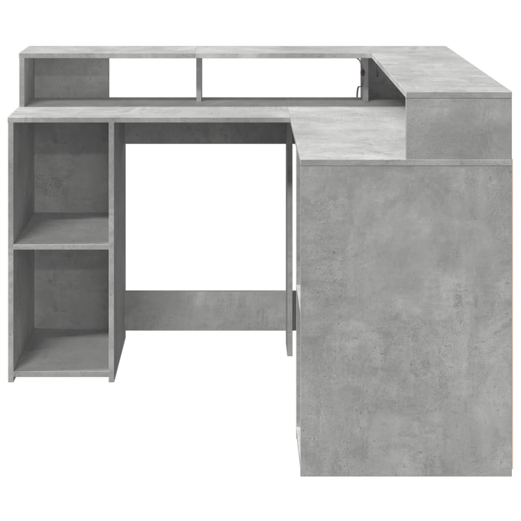 Concrete Grey Desk w/ LED Lights, Engineered Wood, 130x130x91 cm