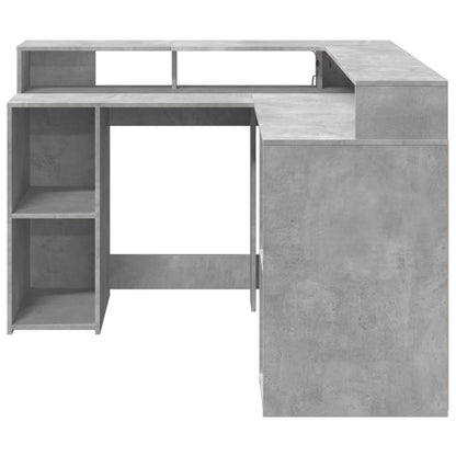 Concrete Grey Desk w/ LED Lights, Engineered Wood, 130x130x91 cm