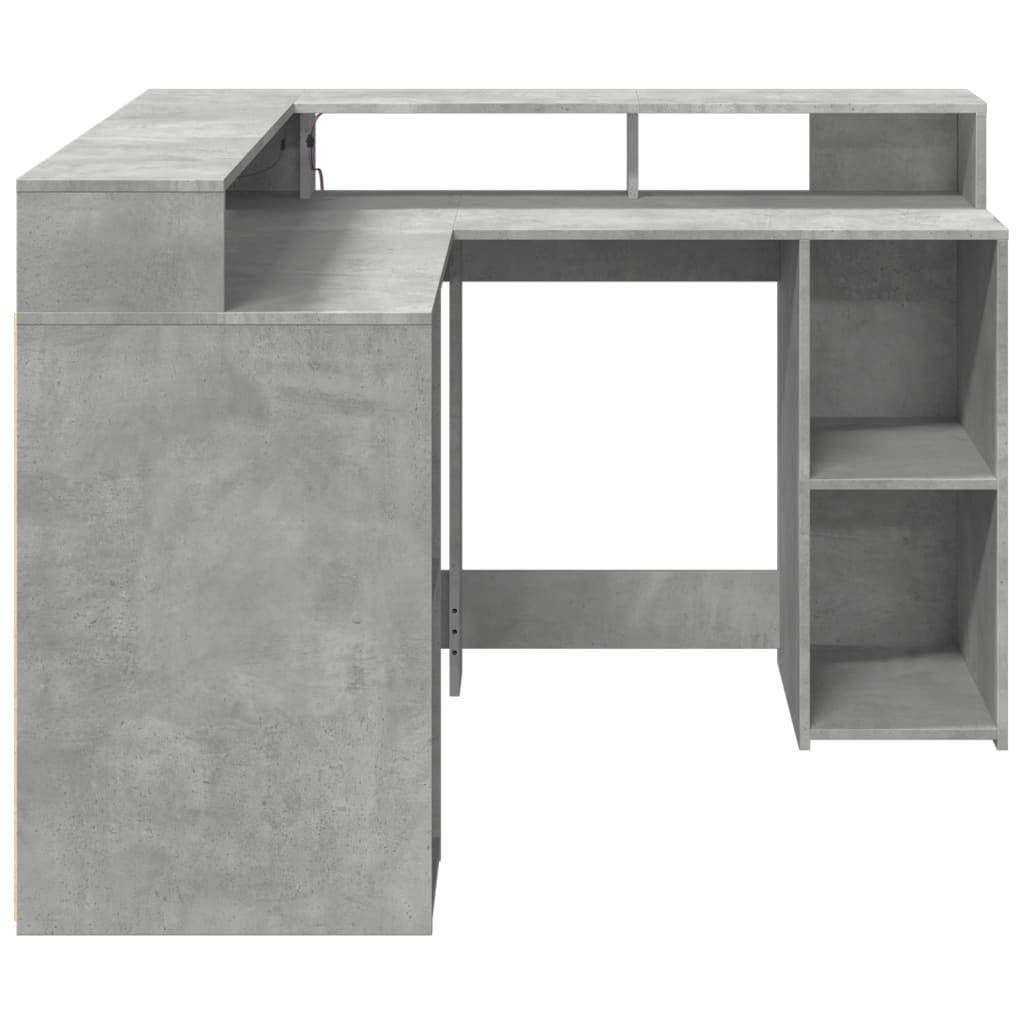 Concrete Grey Desk w/ LED Lights, Engineered Wood, 130x130x91 cm