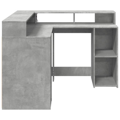 Concrete Grey Desk w/ LED Lights, Engineered Wood, 130x130x91 cm
