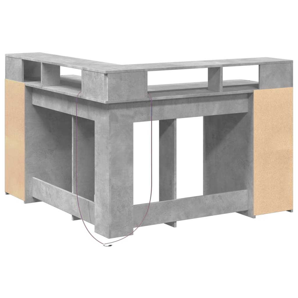 Concrete Grey Desk w/ LED Lights, Engineered Wood, 130x130x91 cm