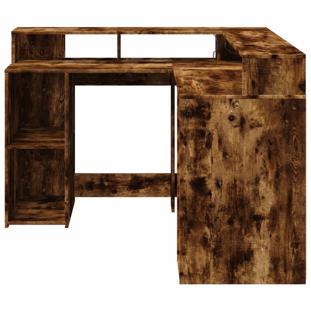 Smoked Oak LED Desk 130x130x91 cm - Engineered Wood Elegance