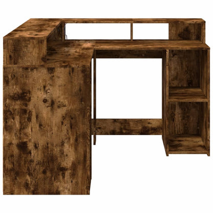 Smoked Oak LED Desk 130x130x91 cm - Engineered Wood Elegance
