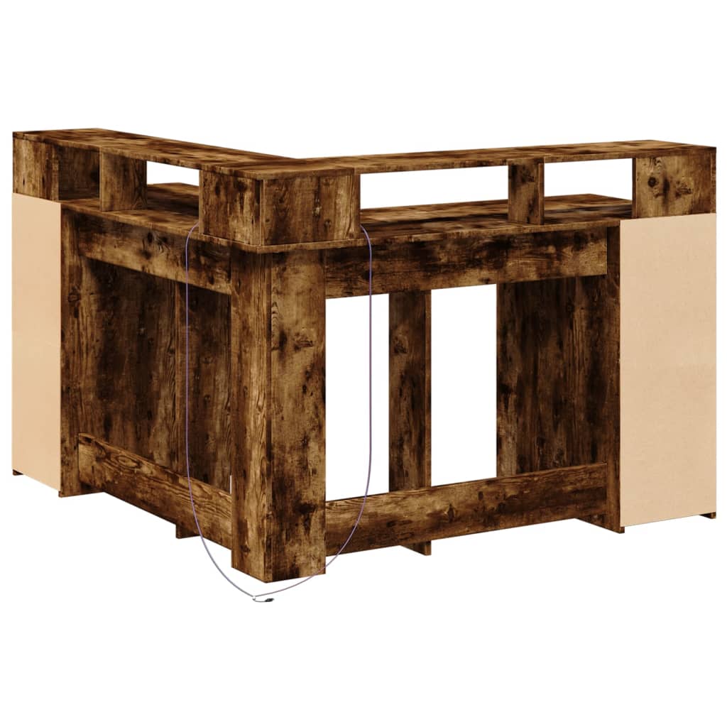 Smoked Oak LED Desk 130x130x91 cm - Engineered Wood Elegance