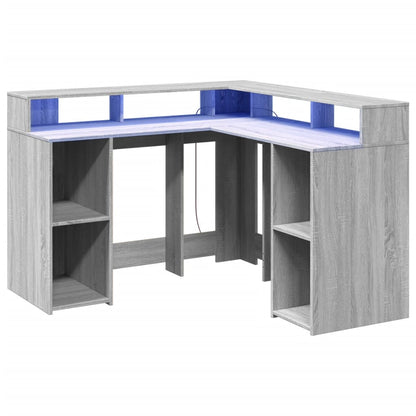 Grey Sonoma Engineered Wood Desk 130x130x91 cm with LED Lights