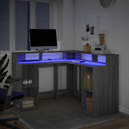 Grey Sonoma Engineered Wood Desk 130x130x91 cm with LED Lights