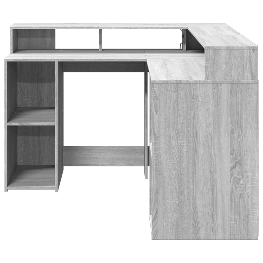 Grey Sonoma Engineered Wood Desk 130x130x91 cm with LED Lights