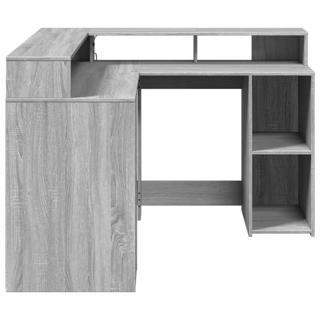 Grey Sonoma Engineered Wood Desk 130x130x91 cm with LED Lights