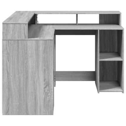 Grey Sonoma Engineered Wood Desk 130x130x91 cm with LED Lights