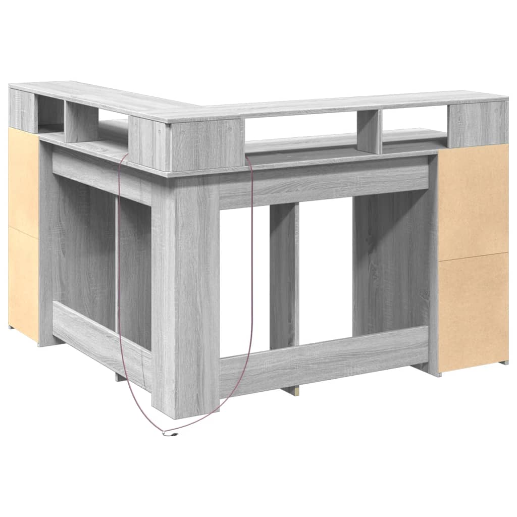 Grey Sonoma Engineered Wood Desk 130x130x91 cm with LED Lights