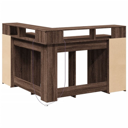 Brown Oak Engineered Wood Desk with LED Lights, 130x130x91 cm
