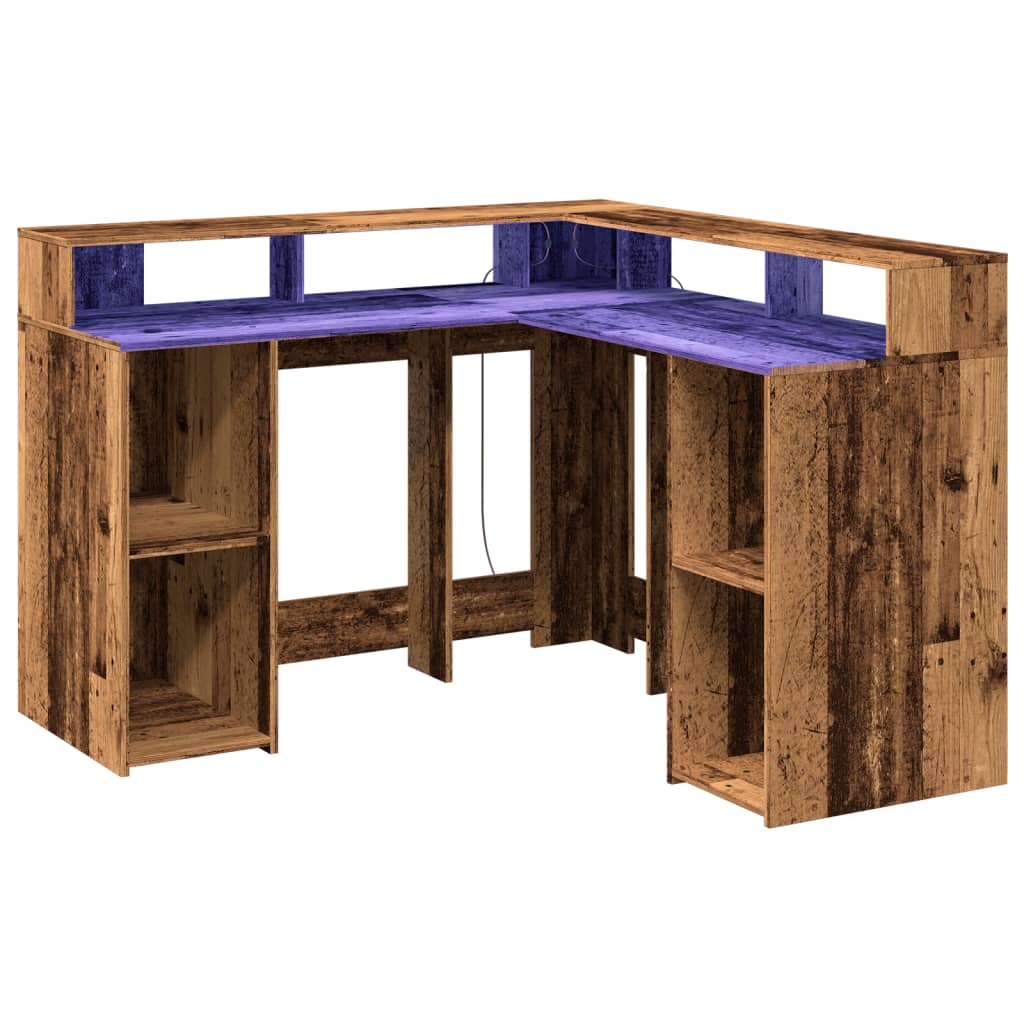 Vintage LED Desk 130cm - Old Wood Finish, Engineered Wood