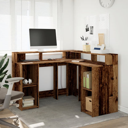 Vintage LED Desk 130cm - Old Wood Finish, Engineered Wood