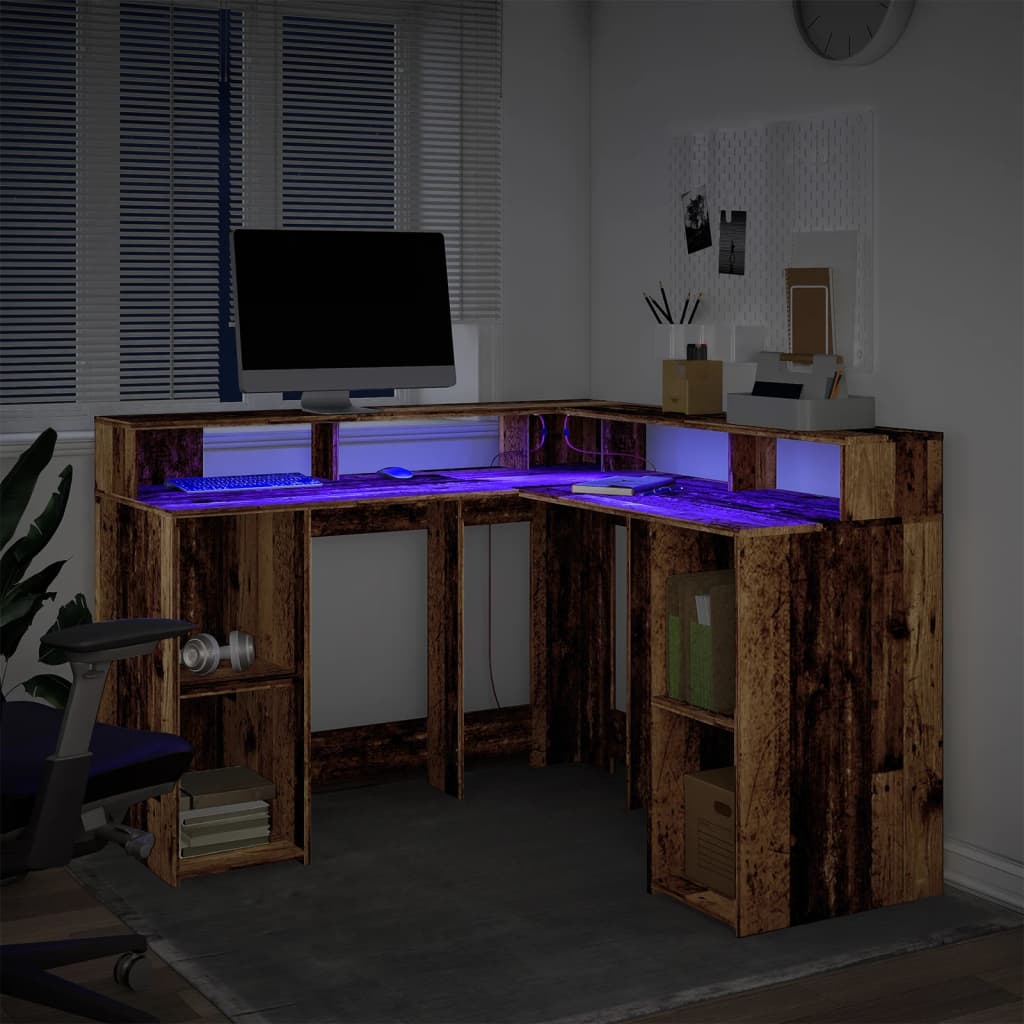 Vintage LED Desk 130cm - Old Wood Finish, Engineered Wood