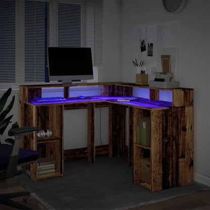 Vintage LED Desk 130cm - Old Wood Finish, Engineered Wood
