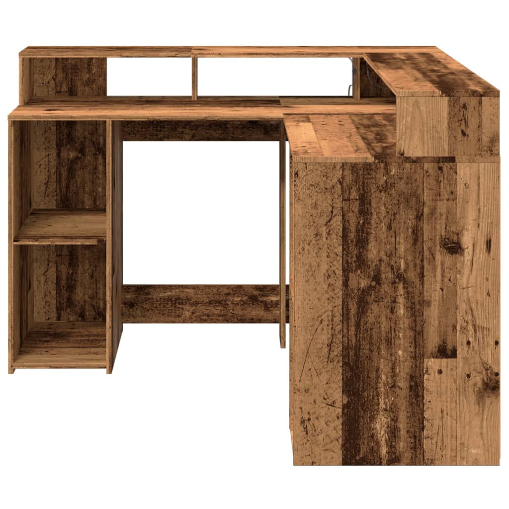 Vintage LED Desk 130cm - Old Wood Finish, Engineered Wood