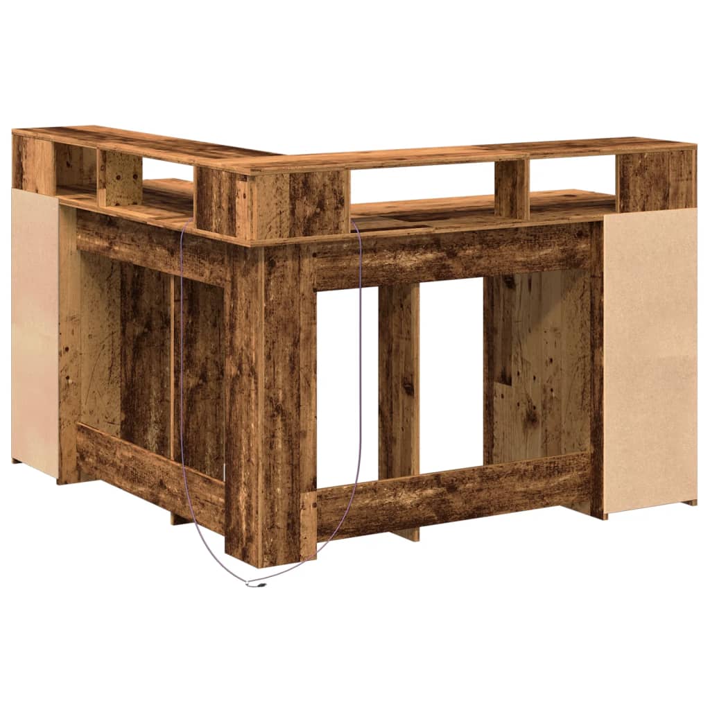 Vintage LED Desk 130cm - Old Wood Finish, Engineered Wood