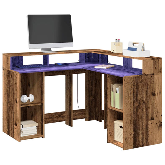 Vintage LED Desk 130cm - Old Wood Finish, Engineered Wood