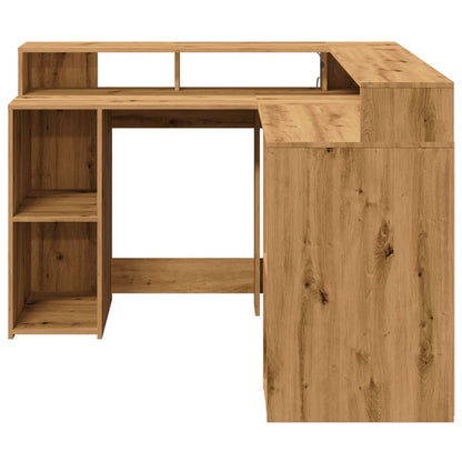 LED-Lit Artisan Oak Desk, 130x130x91 cm, Engineered Wood