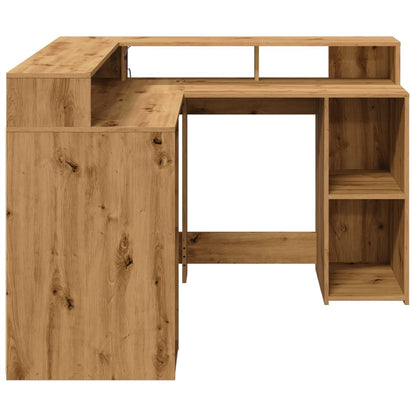 LED-Lit Artisan Oak Desk, 130x130x91 cm, Engineered Wood